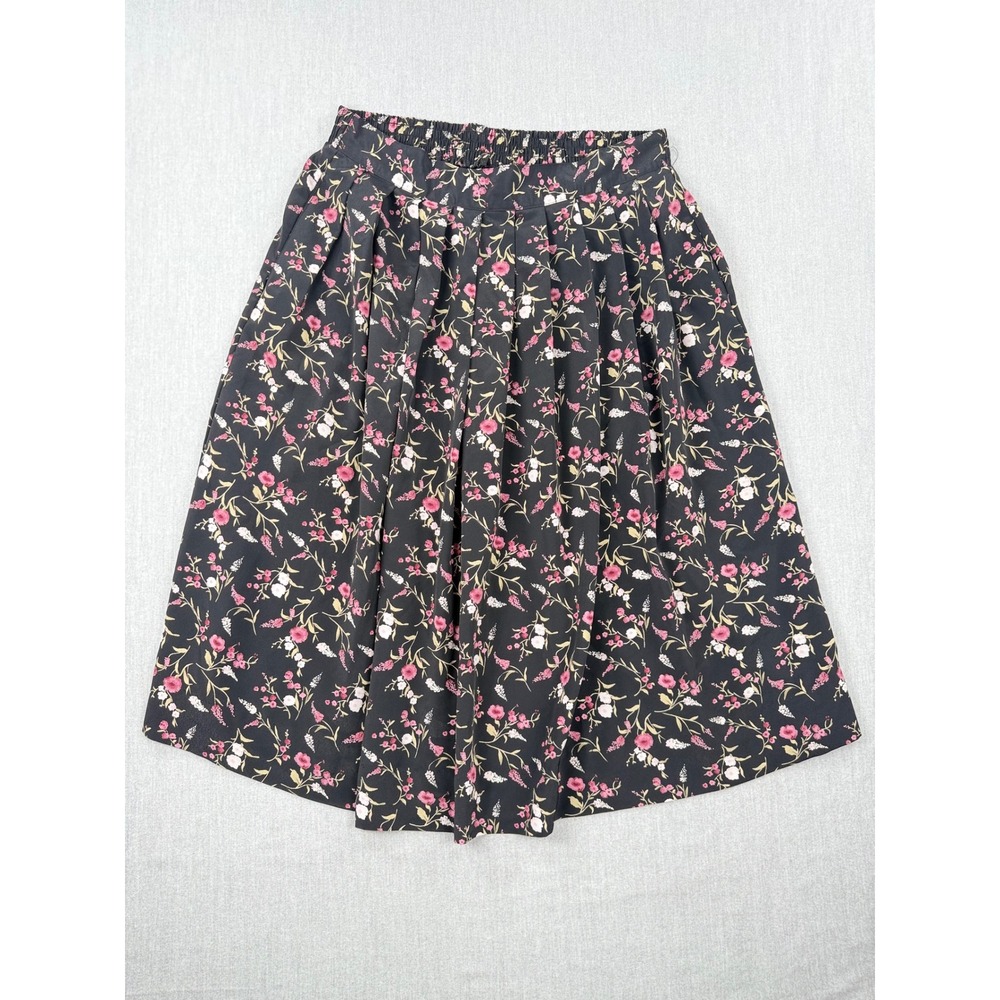 Option Too! Womens 1X Black Pink Floral Pleated‎ Midi Skirt with Pockets 67D117X
